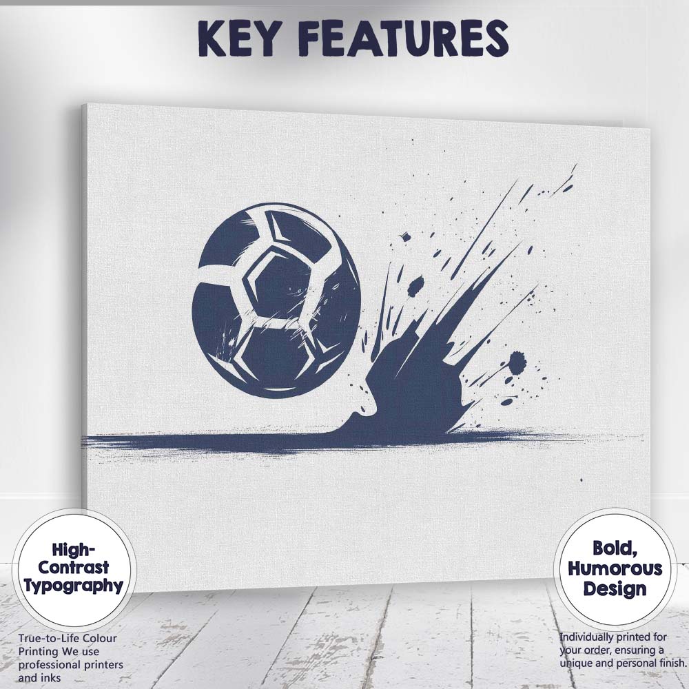 Dynamic Football Splash Sports Illustration Blue Monochrome Canvas Wall Art Print Decor Picture Ready to Hang