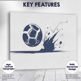 Dynamic Football Splash Sports Illustration Blue Monochrome Canvas Wall Art Print Decor Picture Ready to Hang