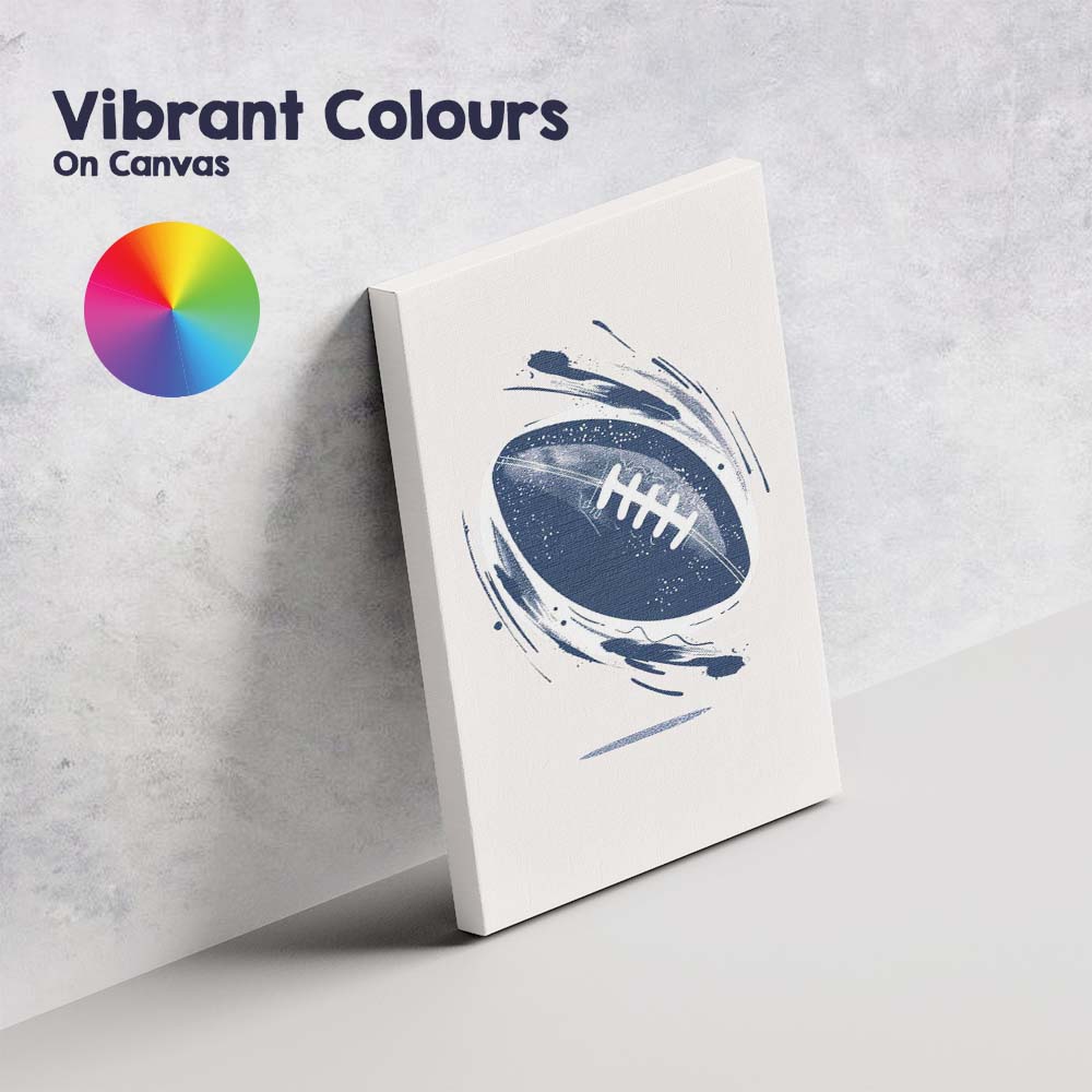 Spinning American Football Abstract Sports Illustration Blue Monochrome Canvas Wall Art Print Decor Picture Ready to Hang