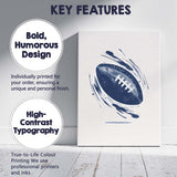 Spinning American Football Abstract Sports Illustration Blue Monochrome Canvas Wall Art Print Decor Picture Ready to Hang
