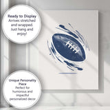 Spinning American Football Abstract Sports Illustration Blue Monochrome Canvas Wall Art Print Decor Picture Ready to Hang