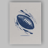 Spinning American Football Abstract Sports Illustration Blue Monochrome Canvas Wall Art Print Decor Picture Ready to Hang
