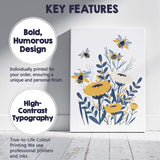 Bee and Wildflower Botanical Garden Illustration Yellow Blue Canvas Wall Art Print Decor Picture Ready to Hang