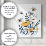 Bee and Wildflower Botanical Garden Illustration Yellow Blue Canvas Wall Art Print Decor Picture Ready to Hang