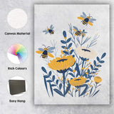 Bee and Wildflower Botanical Garden Illustration Yellow Blue Canvas Wall Art Print Decor Picture Ready to Hang