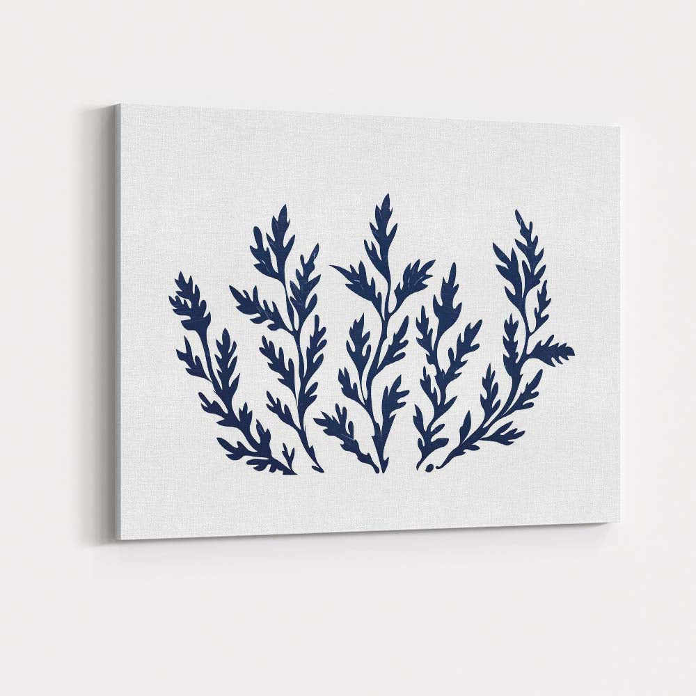 Dark Navy Seaweed Botanical Coastal Silhouette Illustration Canvas Wall Art Print Decor Picture Ready to Hang