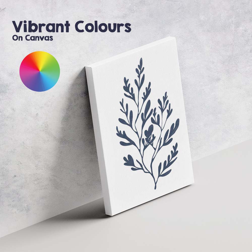 Navy Blue Organic Foliage Botanical Branch Illustration Canvas Wall Art Print Decor Picture Ready to Hang