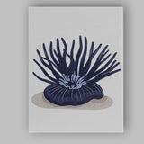Dark Blue Sea Anemone Marine Life Minimalist Illustration Canvas Wall Art Print Decor Picture Ready to Hang