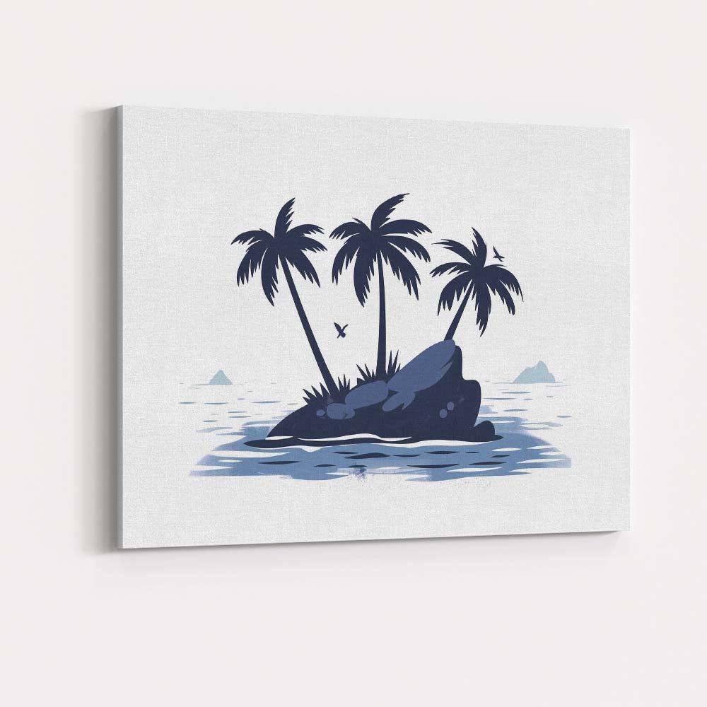 Tropical Palm Island Ocean Landscape Minimalist Illustration Canvas Wall Art Print Decor Picture Ready to Hang