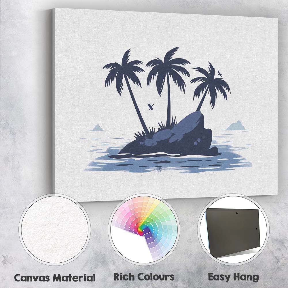 Tropical Palm Island Ocean Landscape Minimalist Illustration Canvas Wall Art Print Decor Picture Ready to Hang