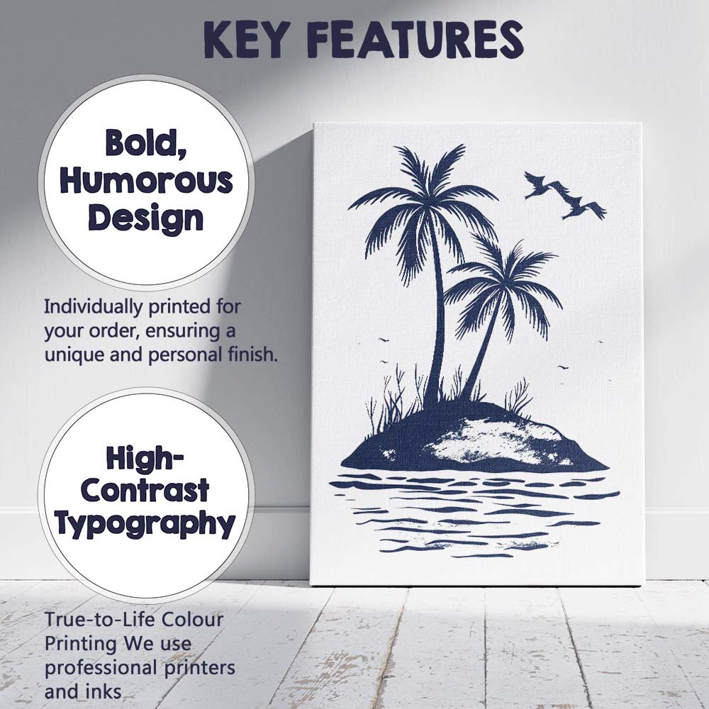 Navy Blue Tropical Palm Trees Island Coastal Silhouette Canvas Wall Art Print Decor Picture Ready to Hang