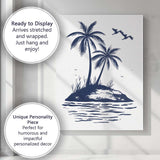 Navy Blue Tropical Palm Trees Island Coastal Silhouette Canvas Wall Art Print Decor Picture Ready to Hang