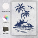 Navy Blue Tropical Palm Trees Island Coastal Silhouette Canvas Wall Art Print Decor Picture Ready to Hang
