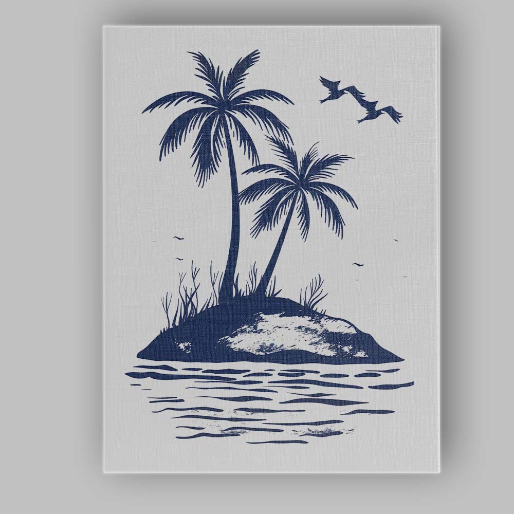 Navy Blue Tropical Palm Trees Island Coastal Silhouette Canvas Wall Art Print Decor Picture Ready to Hang