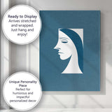 Minimalist Blue Female Portrait Abstract Face Line Art Canvas Wall Art Print Decor Picture Ready to Hang