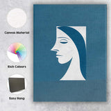 Minimalist Blue Female Portrait Abstract Face Line Art Canvas Wall Art Print Decor Picture Ready to Hang