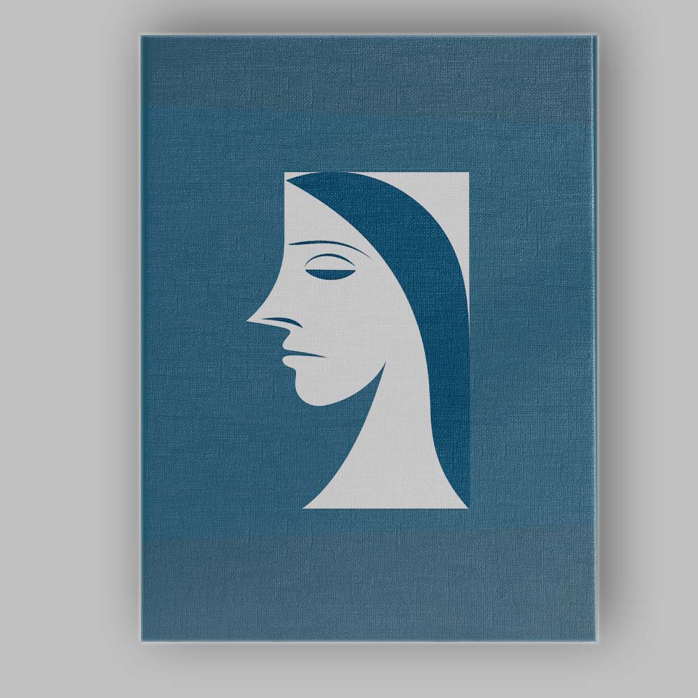 Minimalist Blue Female Portrait Abstract Face Line Art Canvas Wall Art Print Decor Picture Ready to Hang