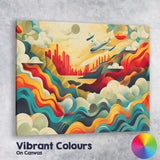 Modern Abstract City Skyline Airplane Landscape Illustration Canvas Wall Art Print Decor Picture Ready to Hang