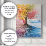 Watercolour Four Seasons Tree Mountain Lake Landscape Canvas Wall Art Print Decor Picture Ready to Hang