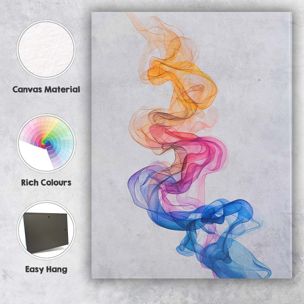 Abstract Flowing Colourful Smoke Ribbon Digital Art Canvas Wall Art Print Decor Picture Ready to Hang