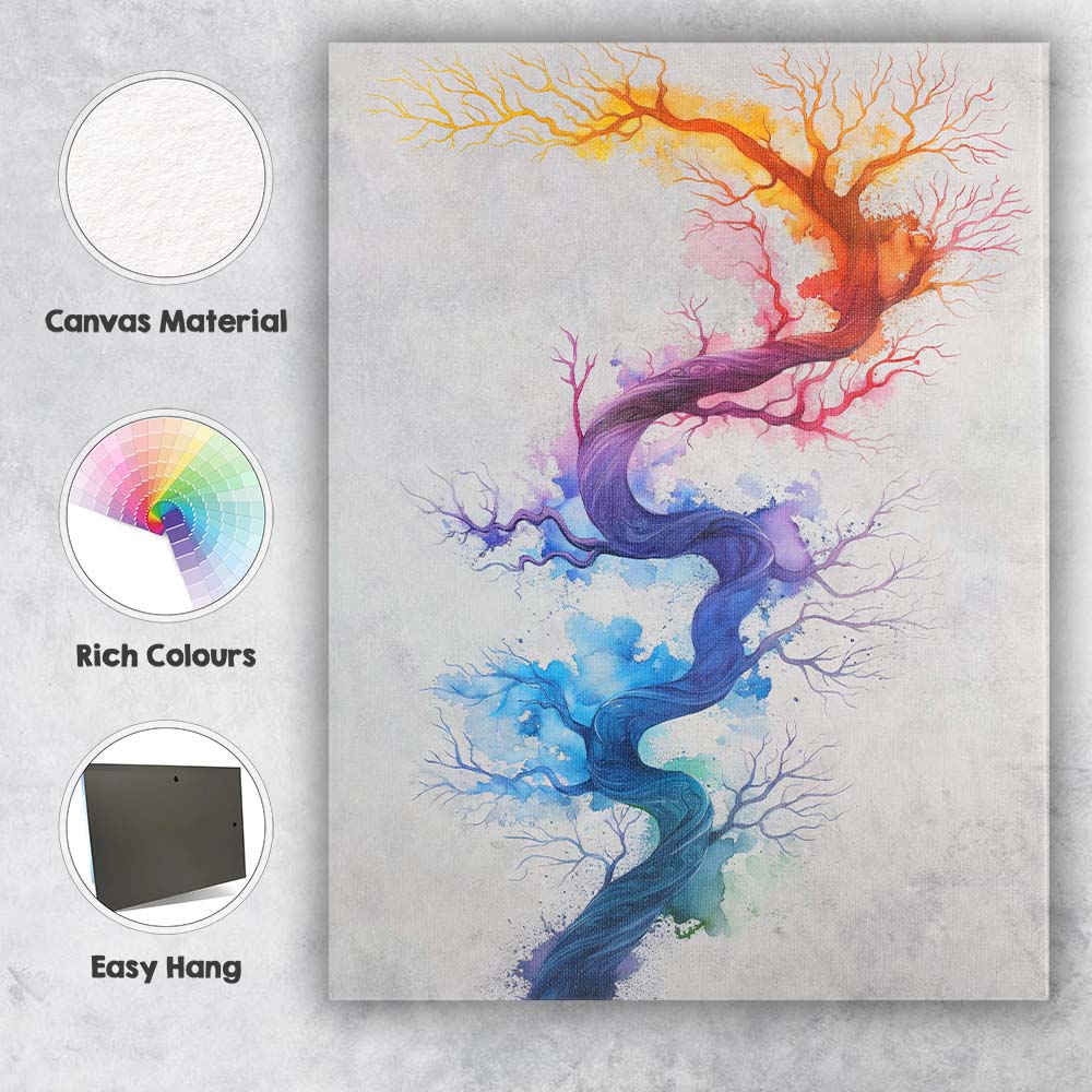 Rainbow Watercolour Twisting Tree Abstract Nature Illustration Canvas Wall Art Print Decor Picture Ready to Hang