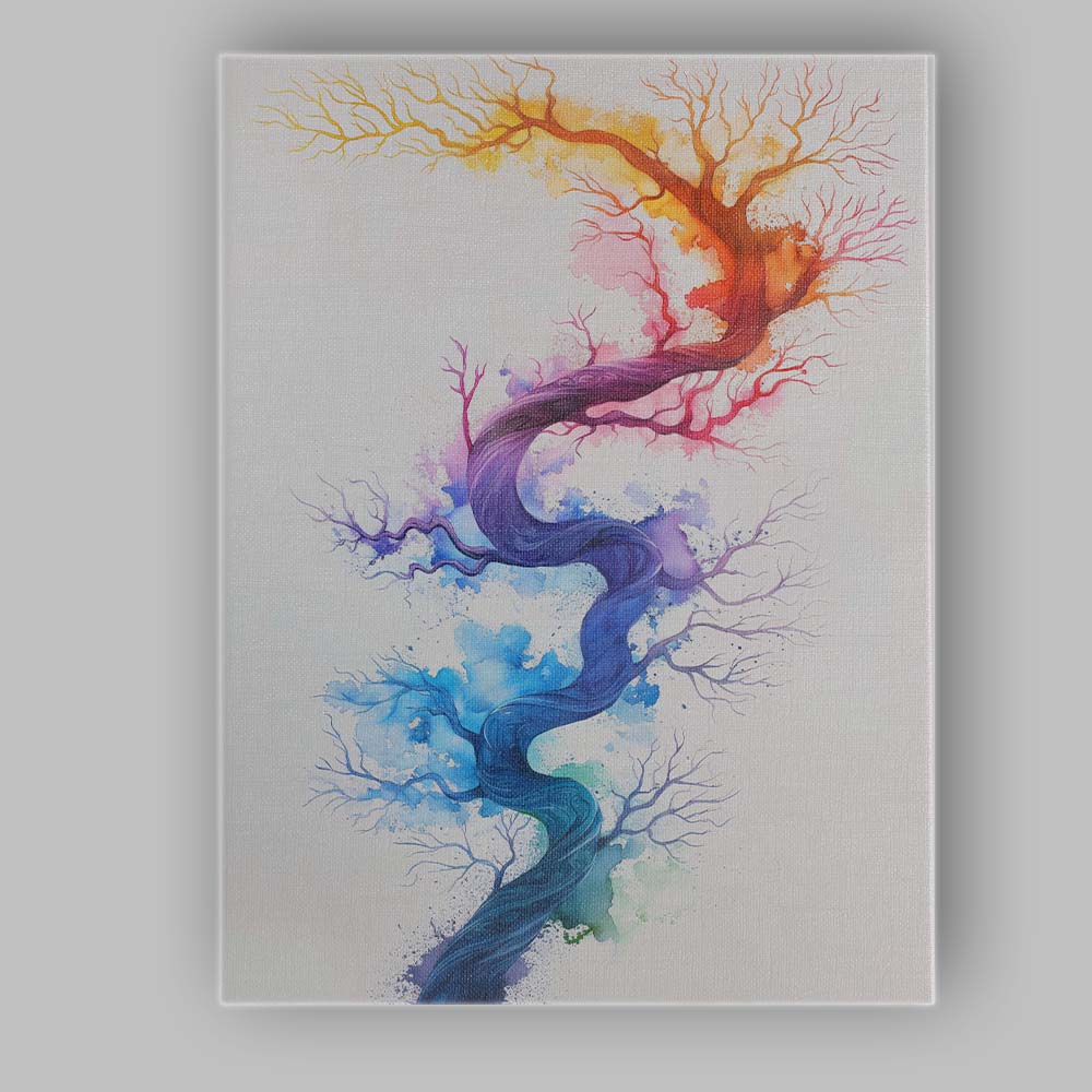 Rainbow Watercolour Twisting Tree Abstract Nature Illustration Canvas Wall Art Print Decor Picture Ready to Hang