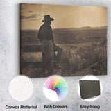Sepia Lone Cowboy Western Prairie Landscape Photography Canvas Wall Art Print Decor Picture Ready to Hang