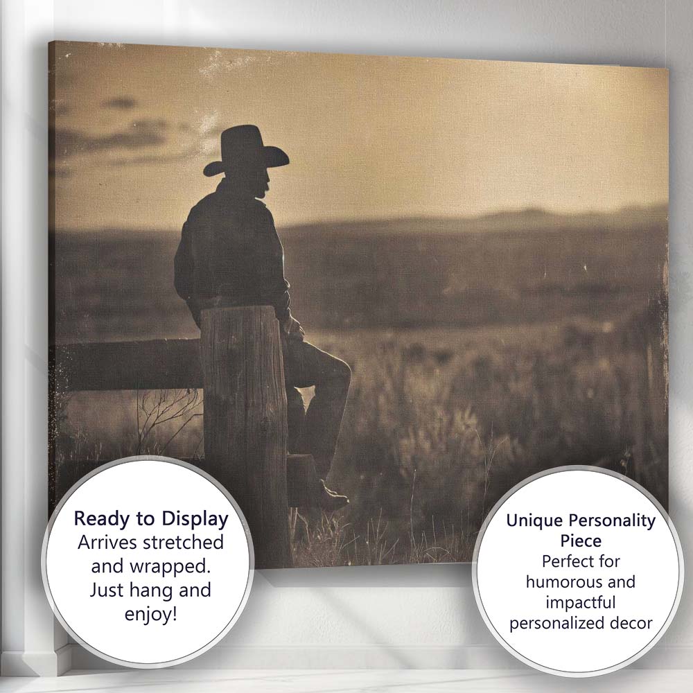 Sepia Lone Cowboy Western Prairie Landscape Photography Canvas Wall Art Print Decor Picture Ready to Hang