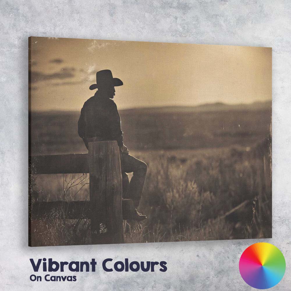 Sepia Lone Cowboy Western Prairie Landscape Photography Canvas Wall Art Print Decor Picture Ready to Hang