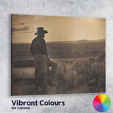 Sepia Lone Cowboy Western Prairie Landscape Photography Canvas Wall Art Print Decor Picture Ready to Hang