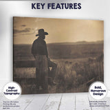 Sepia Lone Cowboy Western Prairie Landscape Photography Canvas Wall Art Print Decor Picture Ready to Hang