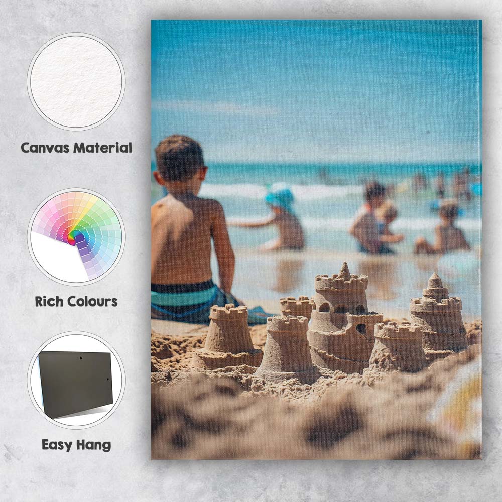 Summer Beach Sandcastle Family Holiday Coastal Photography Canvas Wall Art Print Decor Picture Ready to Hang