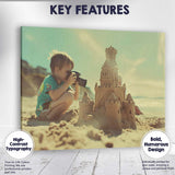 Young Boy Photographing Sandcastle on Sunny Beach Canvas Wall Art Print Decor Picture Ready to Hang