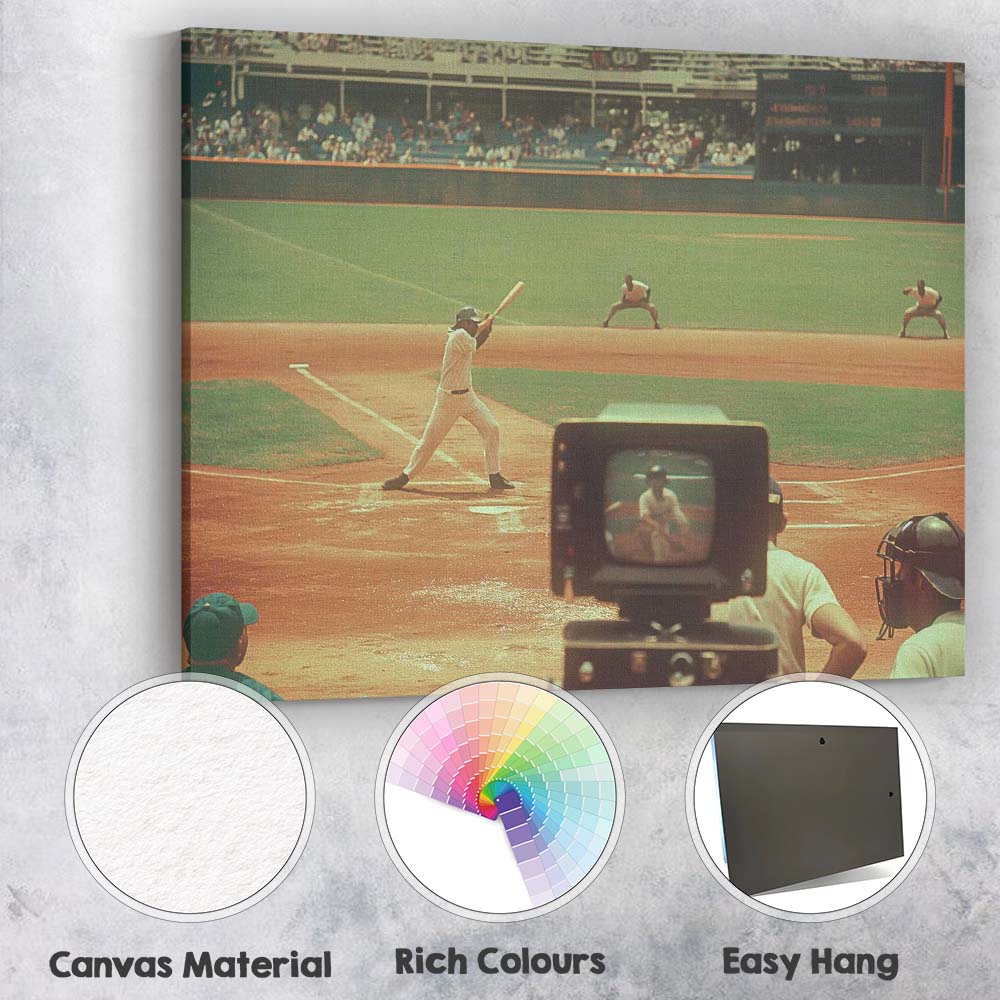 Retro Baseball Match Television Broadcast Sports Photography Canvas Wall Art Print Decor Picture Ready to Hang