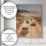 Classic American Muscle Cars Desert Road Convoy Photography Canvas Wall Art Print Decor Picture Ready to Hang