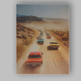 Classic American Muscle Cars Desert Road Convoy Photography Canvas Wall Art Print Decor Picture Ready to Hang