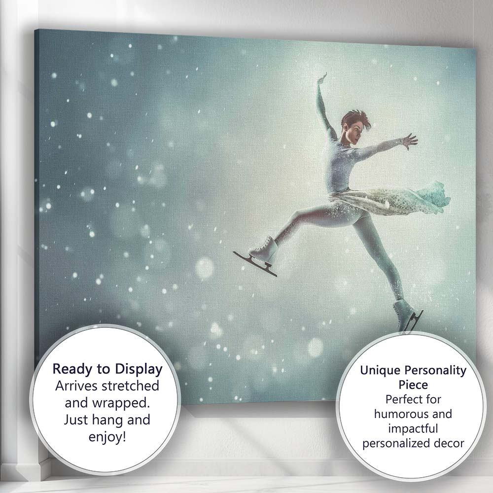 Elegant Figure Skater Winter Ice Dance Illustration Canvas Wall Art Print Decor Picture Ready to Hang