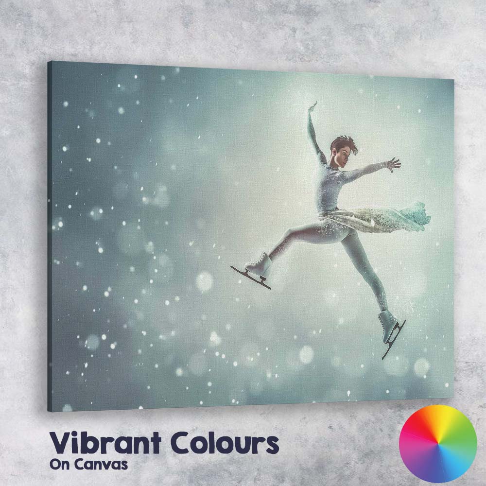 Elegant Figure Skater Winter Ice Dance Illustration Canvas Wall Art Print Decor Picture Ready to Hang