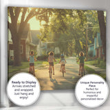 Friends Riding Bicycles Through Peaceful Suburban Neighbourhood Photography Canvas Wall Art Print Decor Picture Ready to Hang