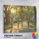 Friends Riding Bicycles Through Peaceful Suburban Neighbourhood Photography Canvas Wall Art Print Decor Picture Ready to Hang
