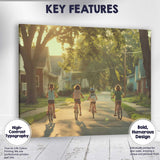 Friends Riding Bicycles Through Peaceful Suburban Neighbourhood Photography Canvas Wall Art Print Decor Picture Ready to Hang