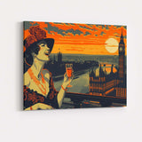 Art Deco London Skyline Big Ben Sunset Celebration Illustration Canvas Wall Art Print Decor Picture Ready to Hang