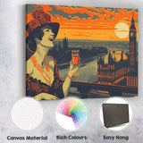 Art Deco London Skyline Big Ben Sunset Celebration Illustration Canvas Wall Art Print Decor Picture Ready to Hang