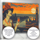 Art Deco London Skyline Big Ben Sunset Celebration Illustration Canvas Wall Art Print Decor Picture Ready to Hang