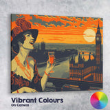 Art Deco London Skyline Big Ben Sunset Celebration Illustration Canvas Wall Art Print Decor Picture Ready to Hang