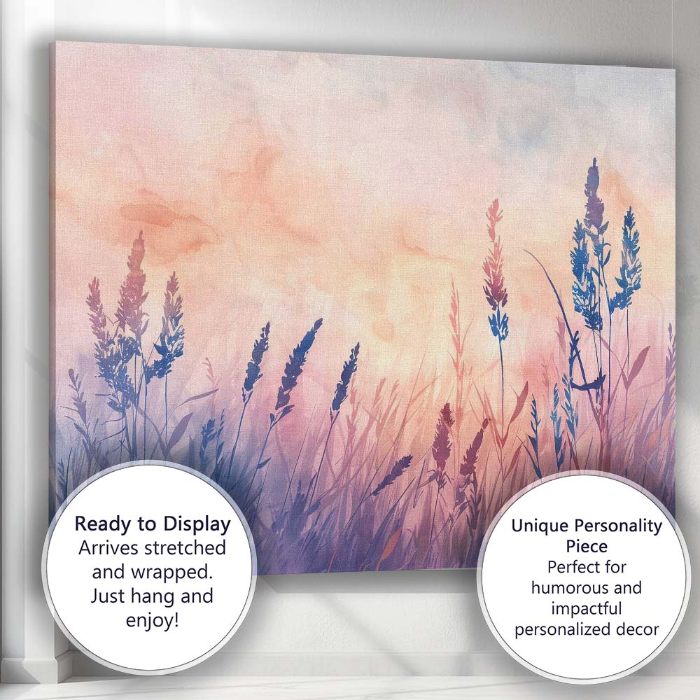 Pastel Wild Meadow Grass Silhouette Watercolour Landscape Canvas Wall Art Print Decor Picture Ready to Hang