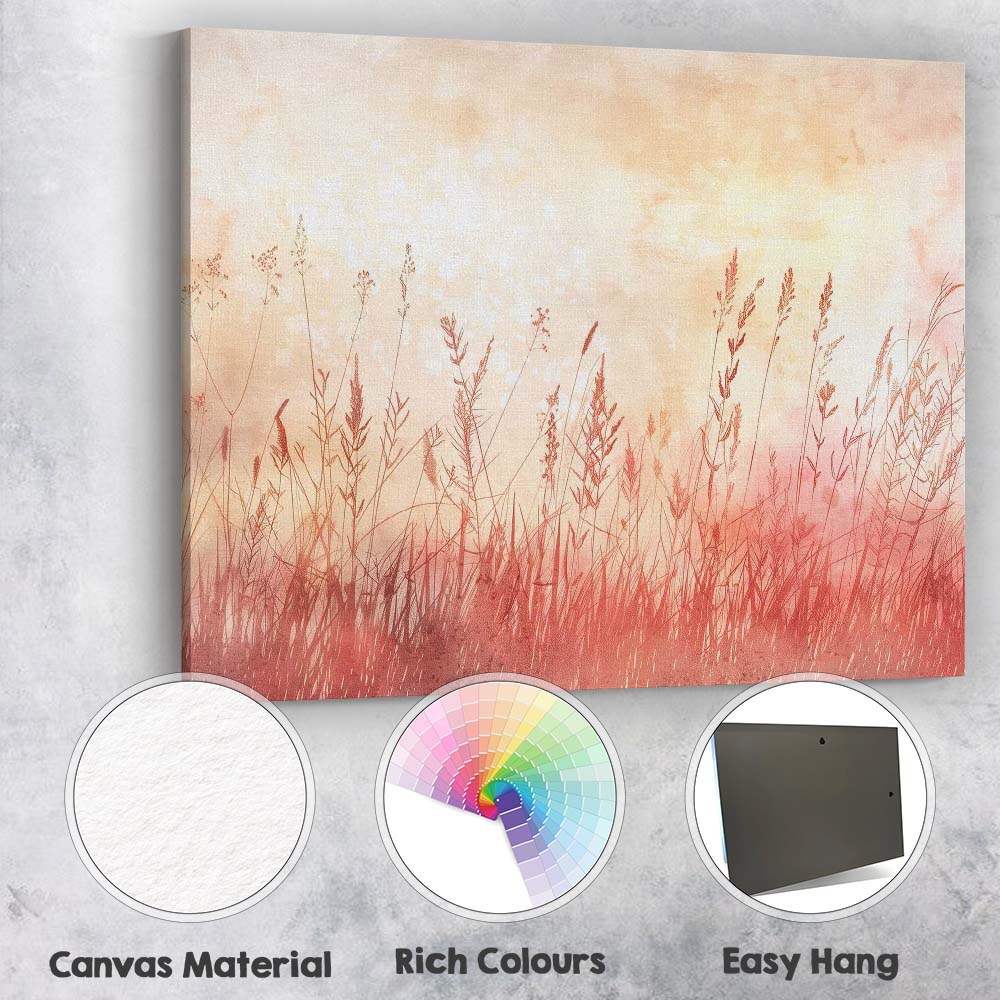Blush Pink Wildflower Meadow Watercolour Botanical Landscape Canvas Wall Art Print Decor Picture Ready to Hang