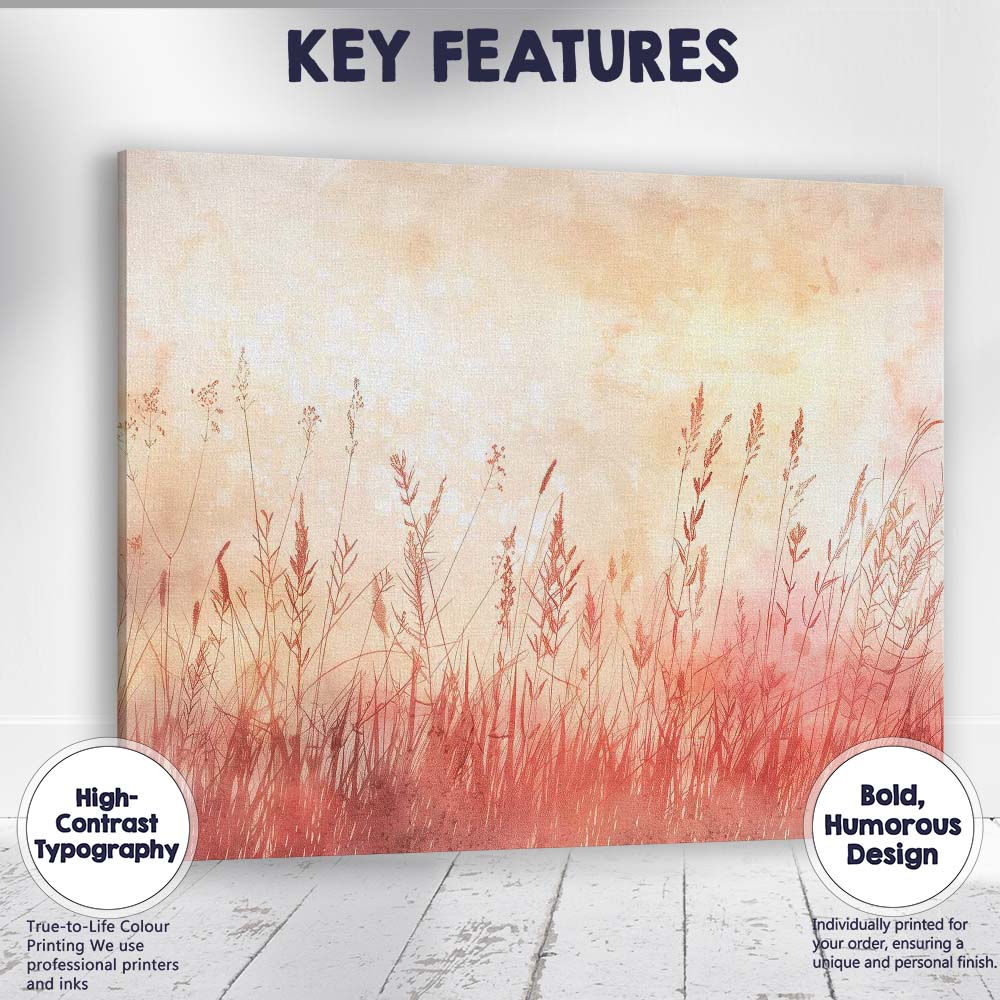 Blush Pink Wildflower Meadow Watercolour Botanical Landscape Canvas Wall Art Print Decor Picture Ready to Hang