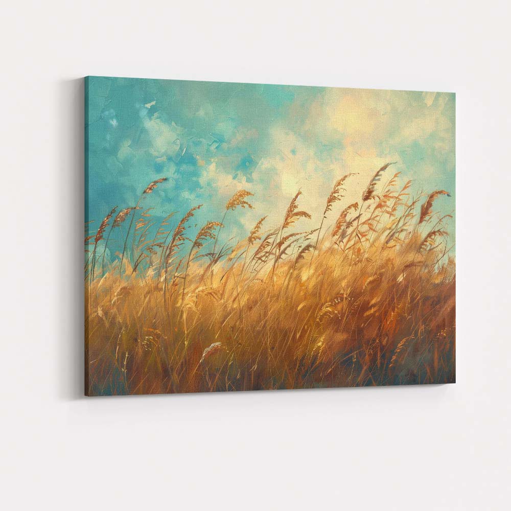 Golden Wild Meadow Tall Grass Impressionist Landscape Canvas Wall Art Print Decor Picture Ready to Hang