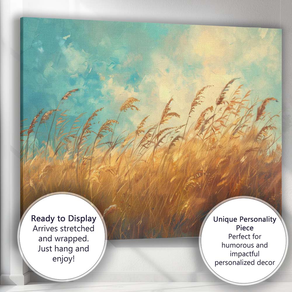 Golden Wild Meadow Tall Grass Impressionist Landscape Canvas Wall Art Print Decor Picture Ready to Hang